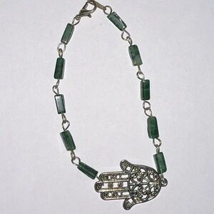 Elegant Green Beaded Bracelet/Anklet with Silver Charm